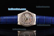 Rolex Datejust Oyster Perpetual Automatic Movement Diamond Dial with Diamond Bezel and Blue Arabic Numerals and Blue Leather Strap