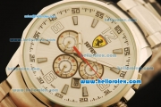 Ferrari Automatic Full Steel Case with White Dial and Three Subdials-SS Strap