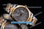 Rolex Day-Date II Asia Automatic Two Tone Case/Bracelet with Silver Dial and Yellow Gold Markers
