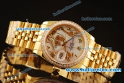 Rolex Datejust Swiss ETA 2836 Automatic Full Gold with Diamond Bezel and White MOP Dial-Silver Roman Markers