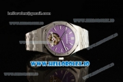 Audemars Piguet Royal Oak Tourbillon Swiss Tourbillon Manual Winding Movement Steel Case Purple Dial With Stick Markers Steel Bracelet