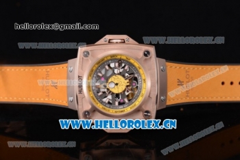 Hublot Masterpiece MP 08 Antikythera Sunmoon Asia 2813 Automatic Rose Gold Case Skeleton Dial Stick Markers and Yellow Leather Strap