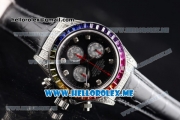 Rolex Daytona Rainbow Swiss Valjoux 7750 Automatic Steel Case with Black Dial and Black Leather Strap Diamonds Markers (GF)