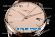 Patek Philippe Calatrava Miyota 9015 Automatic Steel Case with White Dial and Brown Leather Strap - Silver Stick Markers