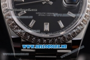 Rolex Day-Date Swiss ETA 2836 Automatic Stainless Steel Case/Bracelet with Black Dial and Stick Markers Diamonds Bezel (BP)