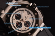 Audemars Piguet Royal Oak Chrono Japanese Miyota OS10 Quartz Stainless Steel Case with Black Rubber Strap and White Dial Stick Markers