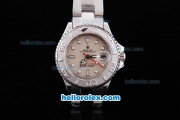 Rolex Yacht-Master Oyster Perpetual Chronometer Automatic with White Bezel,Beige Dial and White Round Bearl Marking-Small Calendar and Lady Size