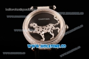 Cartier Le Cirque Animalier de Swiss ETA Quartz Diamond Case with Black Leather Strap