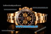Rolex Daytona Chrono Swiss Valjoux 7750 Automatic Yellow Gold Case/Bracelet with Stick Markers Ceramic Bezel and Black Dial (BP)