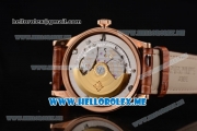 Patek Philippe Calatrava Miyota 9015 Automatic Rose Gold Case with Rose Gold Dial Brown Leather Strap and Roman Numeral Markers Diamonds Bezel