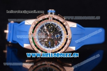 Richard Mille RM60-01 Asia Automatic Rose Gold Case with Skeleton Dial Blue Rubber Strap and Stick/Arabic Numeral Markers