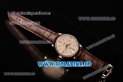 Rolex Cellini Asia Automatic Steel Case with White Dial Roman Numeral/Stick Markers and Brown Leather Strap - Diamonds Bezel (BP)