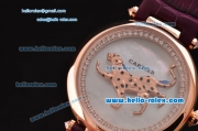 Cartier Le Cirque Animalier de Cartier Swiss Quartz Rose Gold Case with White MOP Dial and Purple Leather Strap