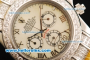 Rolex Daytona Chronograph Miyota Quartz Movement Diamond Bezel with Roman Numerals and White Dial - Yellow Leather Strap