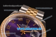 Rolex Datejust Asia 2813 Automatic Two Tone Case with Purple Dial Diamonds Bezel and Roman Numeral Markers (BP)