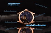 Jaeger-LECoultre Master Reserve De Marche Tourbillon Asia HT30 Automatic Rose Gold Case with Black Leather Strap Black Dial