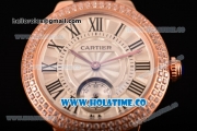 Cartier Ballon Bleu De Small Swiss Quartz Rose Gold Case with Diamonds Bezel White Dial and Brown Leather Strap - Black Markers