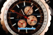 Breitling Chrono-Matic Chronograph Quartz Movement PVD Case with Black Dial and RG Subdials/Bezel-Black Leather Strap