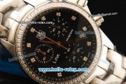Tag Heuer Link Chronograph Quartz Movement Full Steel with Black Dial and Diamond Bezel
