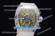 Richard Mille RM 011 Felipe Massa Flyback Chronograph Swiss Valjoux 7750 Automatic Sapphire Crystal Case with Skeleton Dial Yellow Inner Bezel and Aerospace Nano Translucent Strap