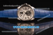 Cartier Calibre De Cartier Miyota 9015 Automatic Steel Case with White Dial and Blue Leather Strap