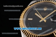 Rolex Day-Date II Asia Automatic Two Tone Case/Bracelet with Roman Numeral Markers and Black Dial