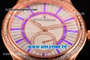 Jaeger-LeCoultre Lady Miyota Quartz Rose Gold Case with White MOP Dial Purple Stick Markers and Blue Leather Strap - Diamonds Bezel
