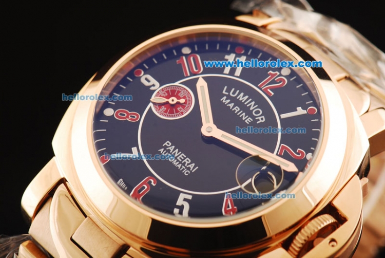 Panerai Luminor Marina Automatic Movement Rose Gold Case with Black Dial and Red/White Numeral Markers - Large Size - Click Image to Close