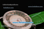 Cartier D'Art Swiss Quartz Steel Case with Roman Numeral Markers Green Leather Bracelet and Green/White Dial