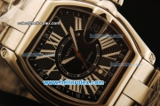 Cartier Roadster Swiss ETA 2836 Automatic Full Steel with Black Dial and White Roman Markers