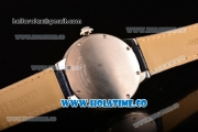 Cartier Rotonde De Swiss Quartz Steel Case with Diamonds Bezel Blue Leather Strap with White Guilloche Dial
