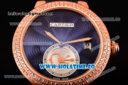 Cartier Rotonde De Swiss Quartz Rose Gold Case with Diamonds Blue Leather Strap with Blue Guilloche Dial