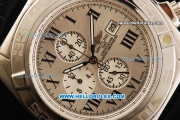 Breitling Chronomat B01 Chronograph Miyota Quartz Movement Beige Dial with Black Roman Markers and Black Leather Strap