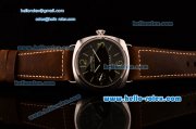 Panerai Radiomir Black Seal PAM380 Swiss ETA 6497 Manual Winding Steel Case Brown Leather Strap Black Dial with Numeral Markers