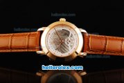 Vacheron Constantin Skeleton Automatic Movement White Skeleton Dial with Rose Gold Case and Markers -Brown leather Strap