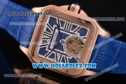 Cartier Santos Tourbillon Asia Automatic Rose Gold Case with Blue Dial and Blue Leather Strap - Roman Numeral Markers