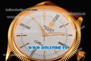 Rolex Cellini Time Asia 2813 Automatic Yellow Gold Case White Dial Brown Leather Strap and Stick/Roman Numeral Markers