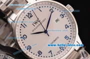 IWC Portuguese 2813 Automatic Steel Case with White Dial Stainless Steel Strap and Blue Numeral Markers