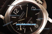 Panerai Luminor Marina Pam 005 Asia 6497 Manual Winding Steel Case with Black Dial and Dark Brown Leather Strap