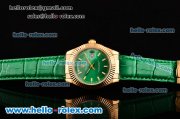 Rolex Day-Date Asia 2813 Automatic Yellow Gold Case with Green Leather Strap Stick Markers and Green Dial