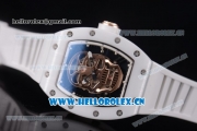 Richard Mille RM052 Miyota 9015 Automatic Ceramic Case with Skull Dial Dot Markers and White Rubber Strap