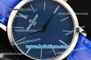 Jaeger-LECoultre Master Ultra Thin Jubilee Miyota OS2035 Quartz Steel Case with Blue Leather Strap Stick Markers and Blue Dial