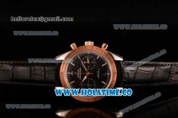 Omega Speedmaster '57 Co-Axial Chronograph Clone Omega 9301 Automatic Steel Case with Rose Gold Bezel Black Dial and Black Leather Strap (EF)