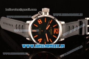 U-Boat Golden Crown Automatic Movement Steel Case with Black Dial and Black Rubber Strap-Orange Markers