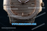 Patek Philippe Nautilus Miyota 9015 Automatic Rose Gold Case with Diamond Dial and Brown Leather Strap