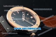 Hublot Classic Fusion Miyota 9015 Automatic Rose Gold Case with Black Dial Stick Markers and Brown Genuine Leather Strap