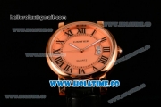 Cartier Rotonde De Miyota Quartz Rose Gold Case with Roman Numeral Markers Rose Gold Dial and Black Leather Strap