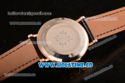 Patek Philippe Calatrava Miyota Quartz Rose Gold Case with Diamonds Bezel and Black Dial - White Roman Numeral Markers