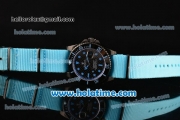 Rolex Submariner Asia 2813 Automatic PVD Case with Blue Markers Carbon Fiber Dial and Blue Nylon Strap