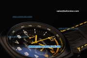 Ferrari Chronograph Miyota Quartz Movement PVD Case with White/Yellow Arabic Numerals - Black Leather Strap